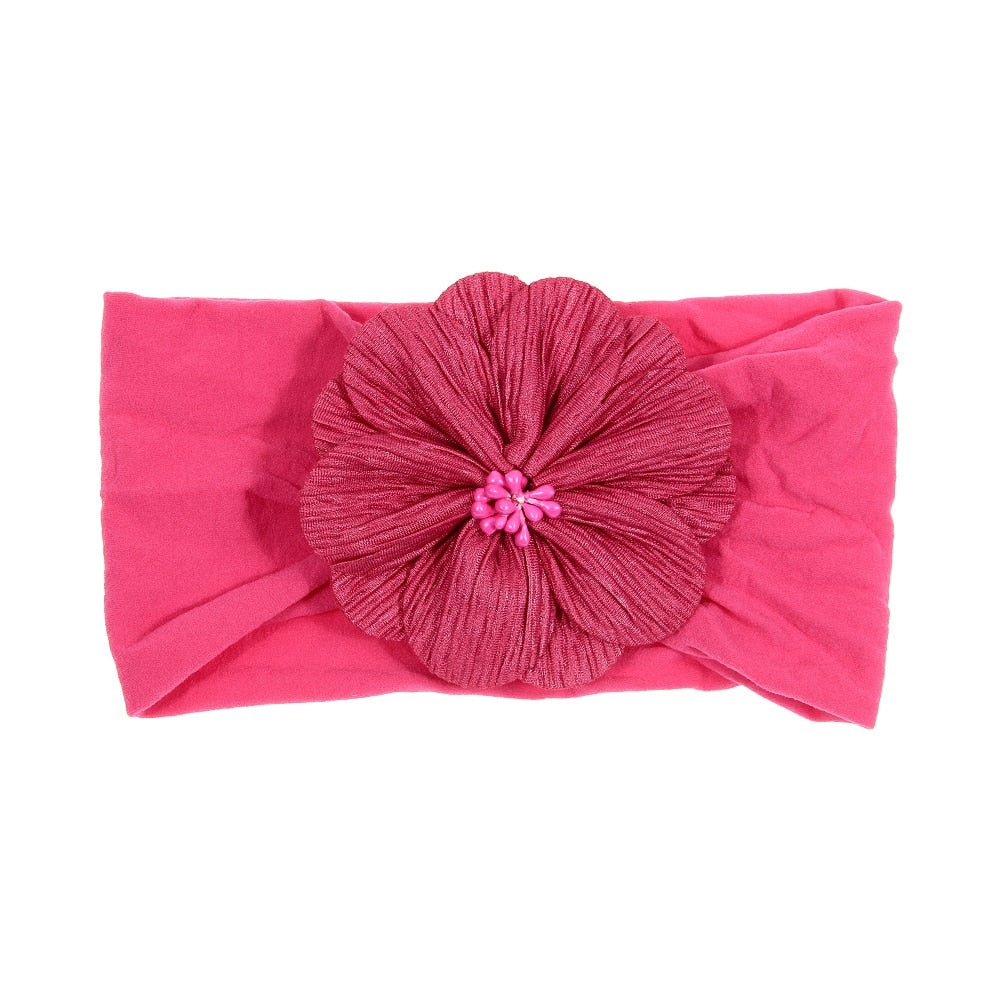 Nishine Soft Stretch Satin Rose Flower Baby Headband Newborn Knot Wide Nylon Headwraps Turban Girls Headwear Kids Photo Props