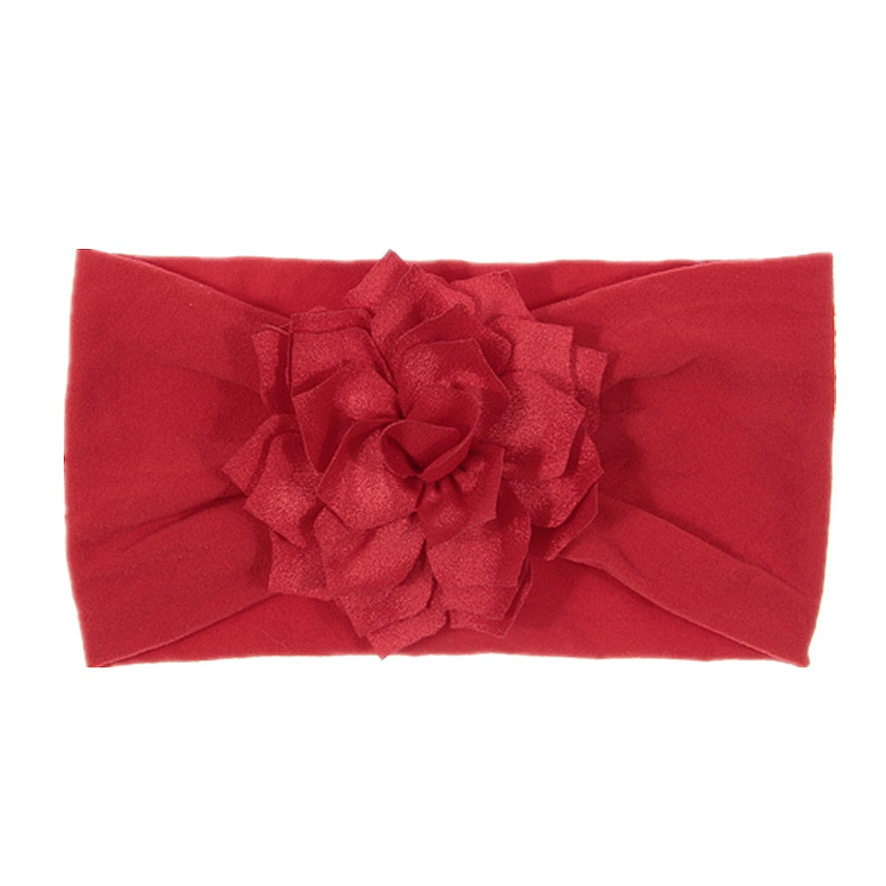 Nishine Soft Stretch Satin Rose Flower Baby Headband Newborn Knot Wide Nylon Headwraps Turban Girls Headwear Kids Photo Props