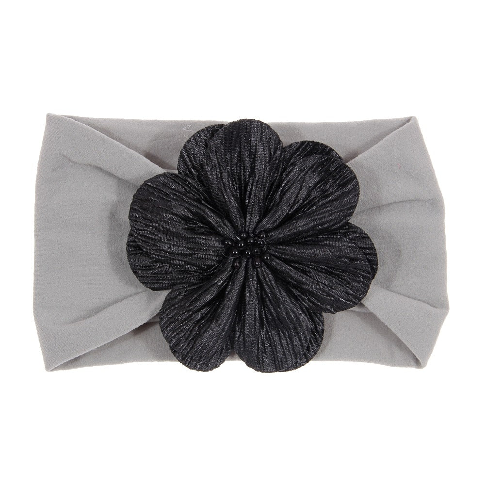 Nishine Soft Stretch Satin Rose Flower Baby Headband Newborn Knot Wide Nylon Headwraps Turban Girls Headwear Kids Photo Props