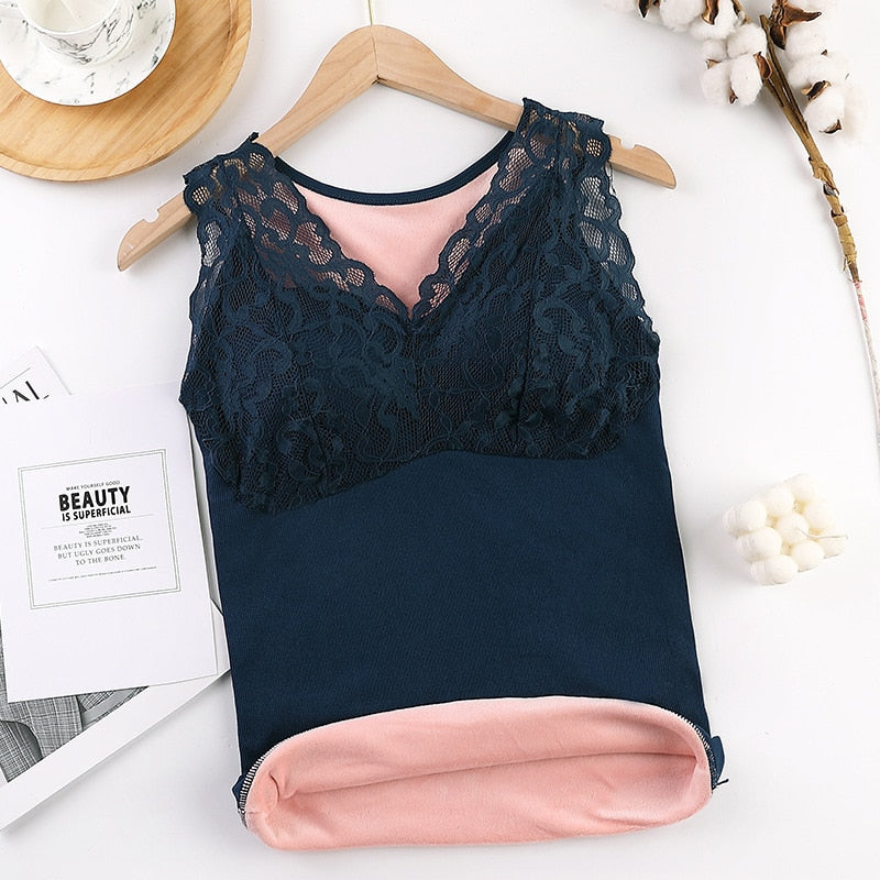 Winter Velvet Thickened Undershirt Women Solid Color Slim Cozy Thermal Underwear Camisole Warm Sling Vest Top Bottoming Clothing