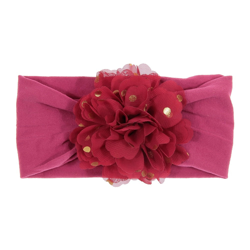 Nishine Soft Stretch Satin Rose Flower Baby Headband Newborn Knot Wide Nylon Headwraps Turban Girls Headwear Kids Photo Props