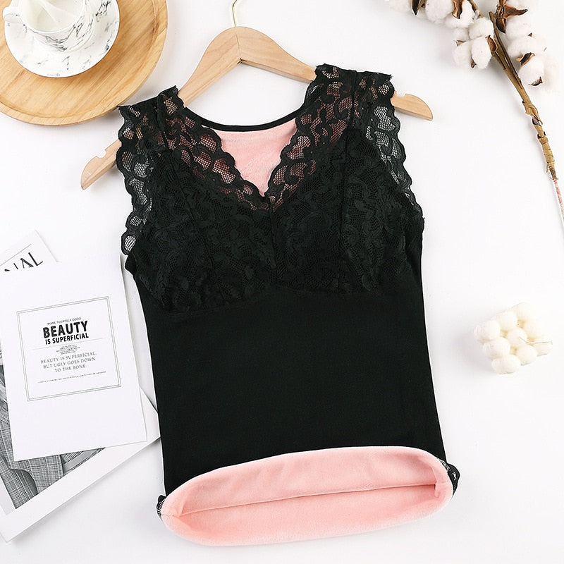 Winter Velvet Thickened Undershirt Women Solid Color Slim Cozy Thermal Underwear Camisole Warm Sling Vest Top Bottoming Clothing
