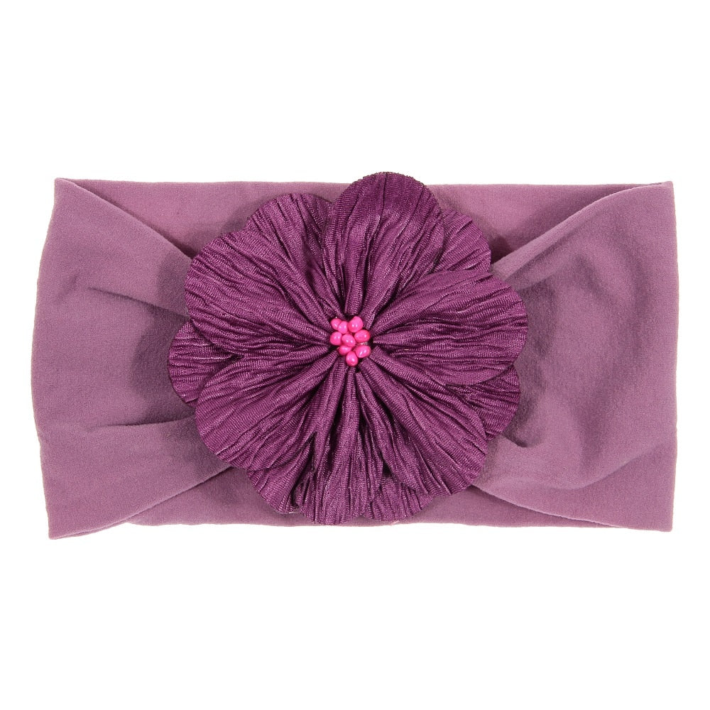 Nishine Soft Stretch Satin Rose Flower Baby Headband Newborn Knot Wide Nylon Headwraps Turban Girls Headwear Kids Photo Props