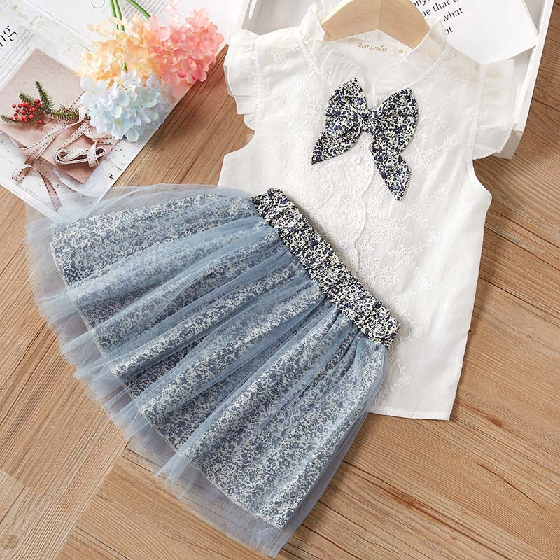 Bear Leader Girls Clothing Sets New Summer Sleeveless T-shirt+Print Bow Skirt 2Pcs for Kids Clothing Sets Baby Clothes Outfits