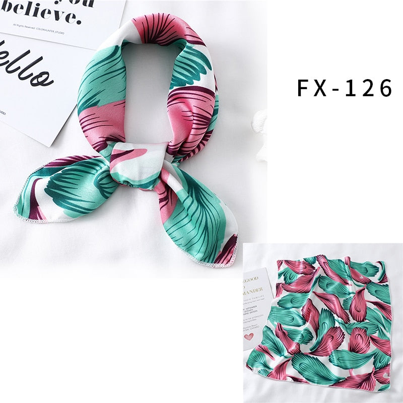 2022 Square Silk Scarf Women Fashion Print Small Neck Scarfs Office Lady Hair Band Foulard Hand Kerchief Female Bandana Shawl