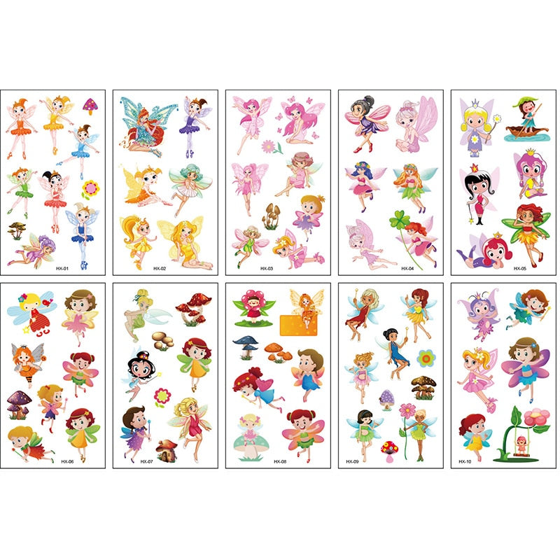 10Sheets/lot Children Cute Cartoon Unicorn Temporary Tattoo Stickers Baby Shower Kids Body Makeup Sticker Tattoos Mermaid Party