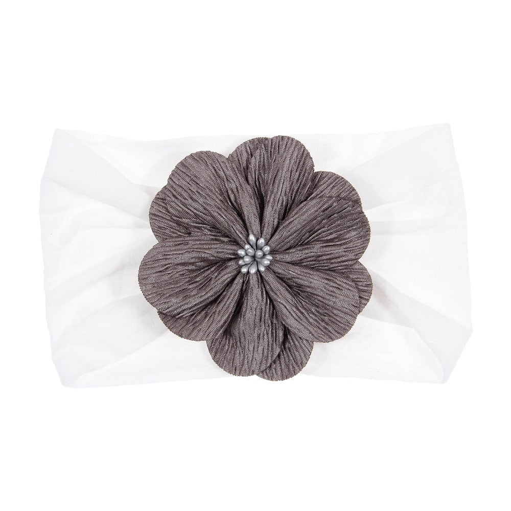 Nishine Soft Stretch Satin Rose Flower Baby Headband Newborn Knot Wide Nylon Headwraps Turban Girls Headwear Kids Photo Props