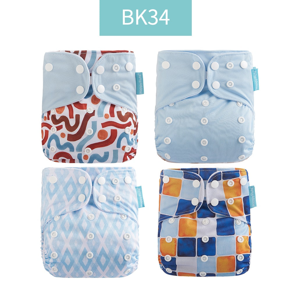 Happyflute 2023 4pcs/set Washable Eco-friendly Baby Cloth Diaper Ecological Adjustable Nappy Reusable Diaper Fit 0-2year 3-15kg