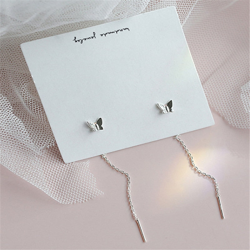 Long Tassel Butterfly Drop Earrings Silver Color 2020 Fashion Hanging Women Earrings Summer Jewelry Girls Party Gift