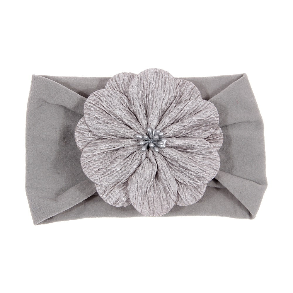 Nishine Soft Stretch Satin Rose Flower Baby Headband Newborn Knot Wide Nylon Headwraps Turban Girls Headwear Kids Photo Props