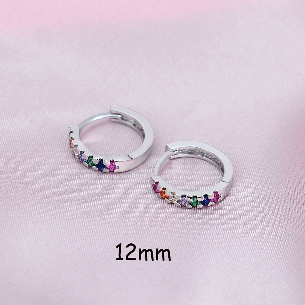 Rainbow CZ Huggies Hoop Earrings Girl Tiny Rings Cartilage Small Helix Piercing Tragus Conch Earlobe Circle Men Hoops Arete