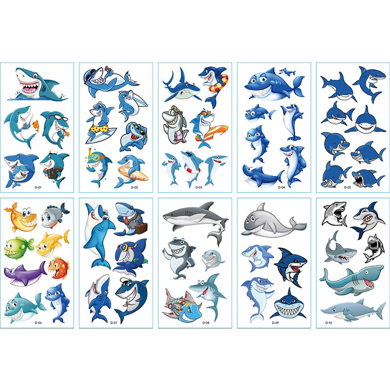 10Sheets/lot Children Cute Cartoon Unicorn Temporary Tattoo Stickers Baby Shower Kids Body Makeup Sticker Tattoos Mermaid Party