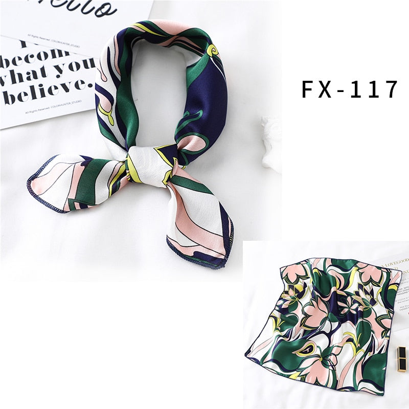 2022 Square Silk Scarf Women Fashion Print Small Neck Scarfs Office Lady Hair Band Foulard Hand Kerchief Female Bandana Shawl