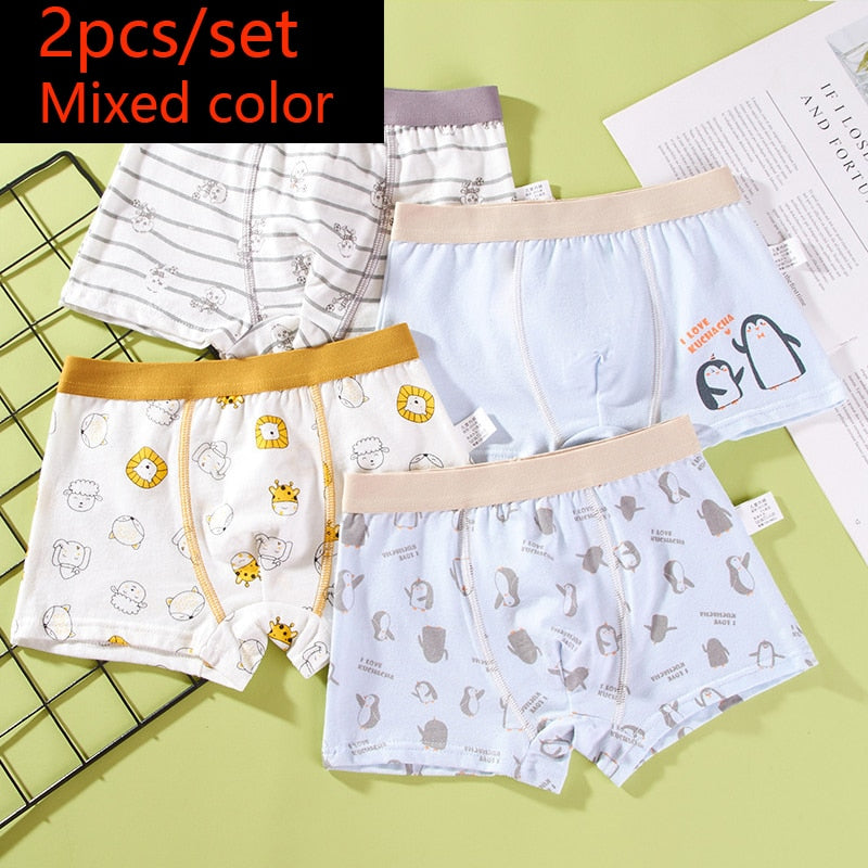 HH 2 Piece Kids Boys Underwear Cartoon Children&#39;s Shorts Panties for Baby Boy Toddler Boxers Stripes Teenagers Cotton Underpants