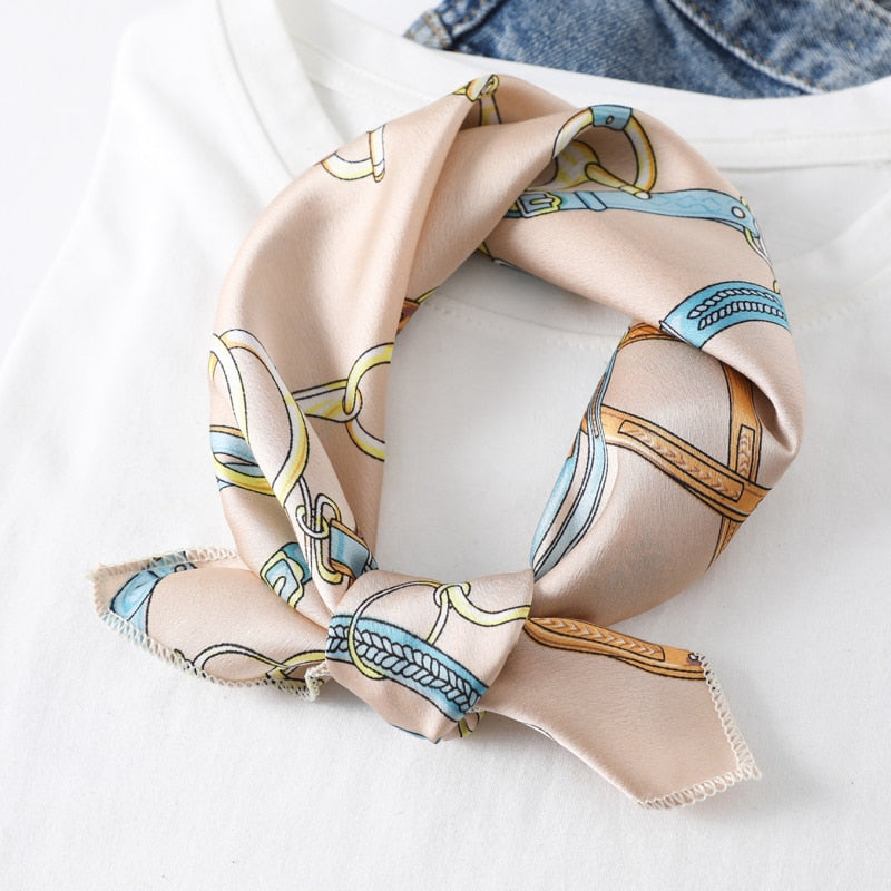 2022 Square Silk Scarf Women Fashion Print Small Neck Scarfs Office Lady Hair Band Foulard Hand Kerchief Female Bandana Shawl