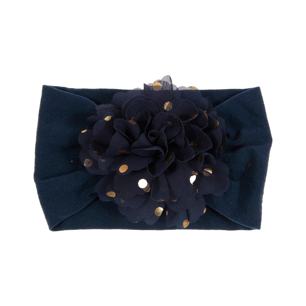 Nishine Soft Stretch Satin Rose Flower Baby Headband Newborn Knot Wide Nylon Headwraps Turban Girls Headwear Kids Photo Props