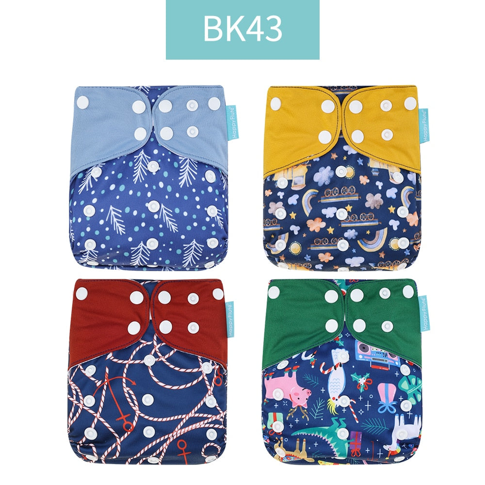 Happyflute 2023 4pcs/set Washable Eco-friendly Baby Cloth Diaper Ecological Adjustable Nappy Reusable Diaper Fit 0-2year 3-15kg