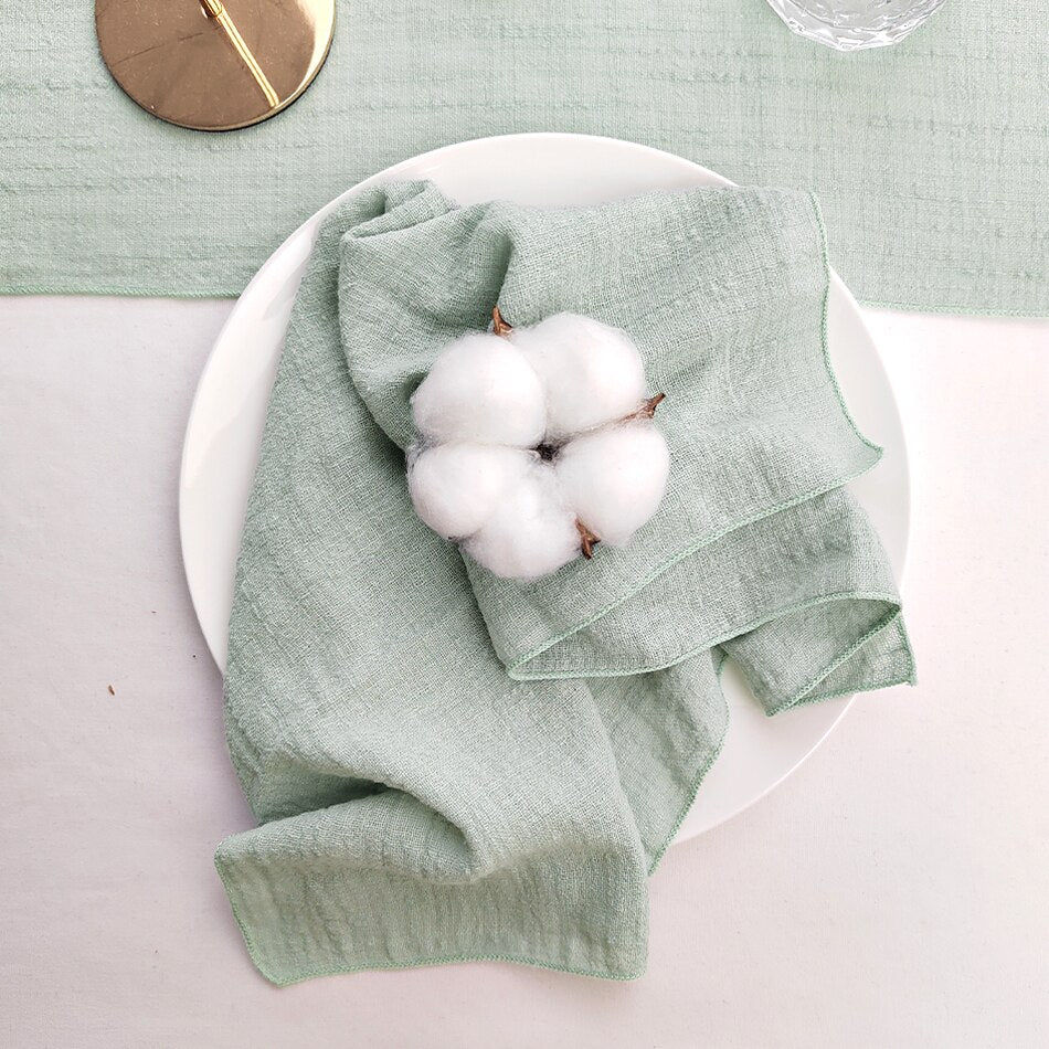 10PCS Sage Green Gauze Crepe Cloth Napkins Pack Pure Cotton Fabric 40x40cm Wedding Decor Everyday Use Dinner Tea Towel