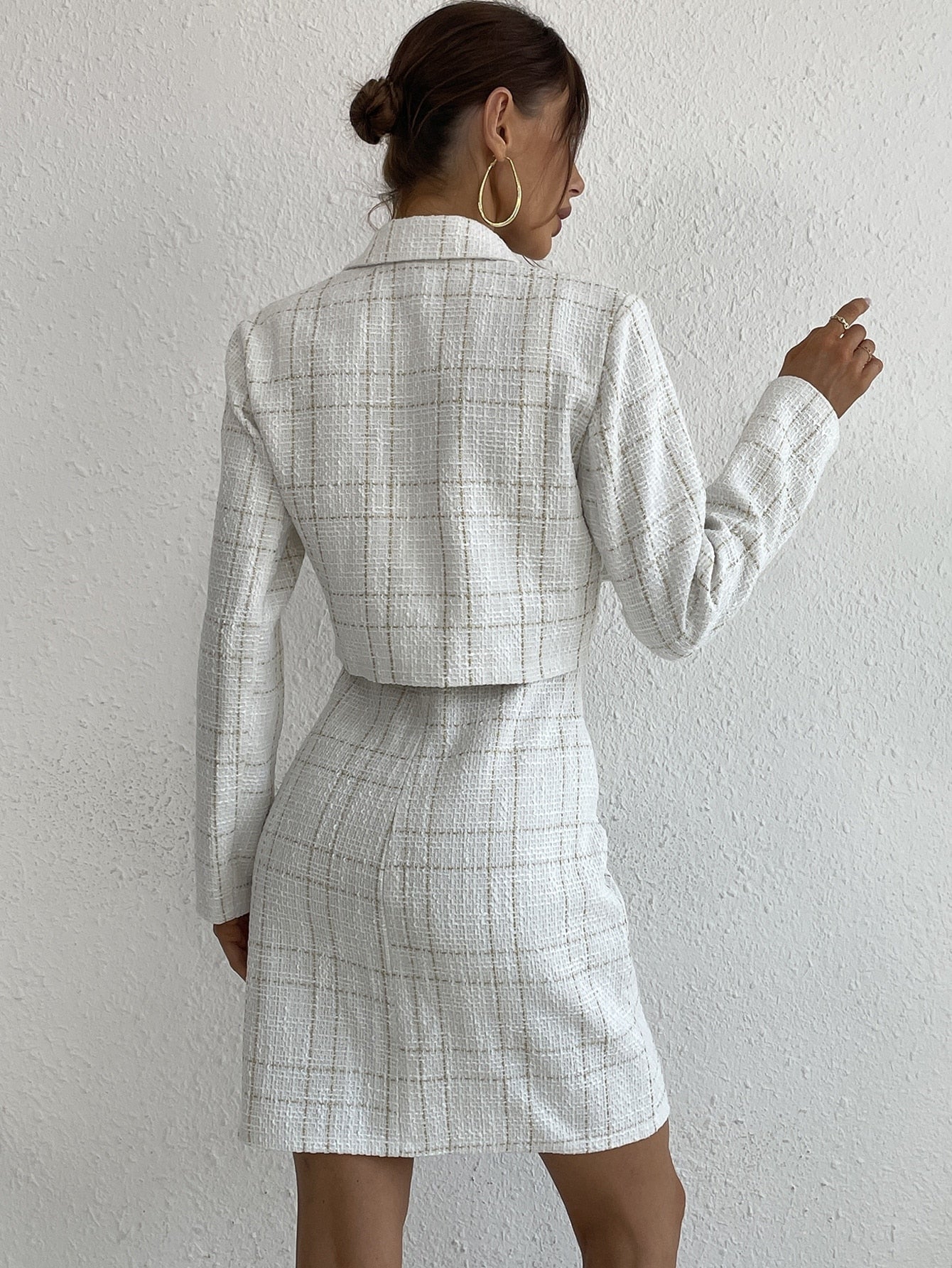 Elegant Two Piece Set Womens Outfits Blazer Mujer And Tweed Suspender Dress Small Fragrance Button Woman Clothes For 2022
