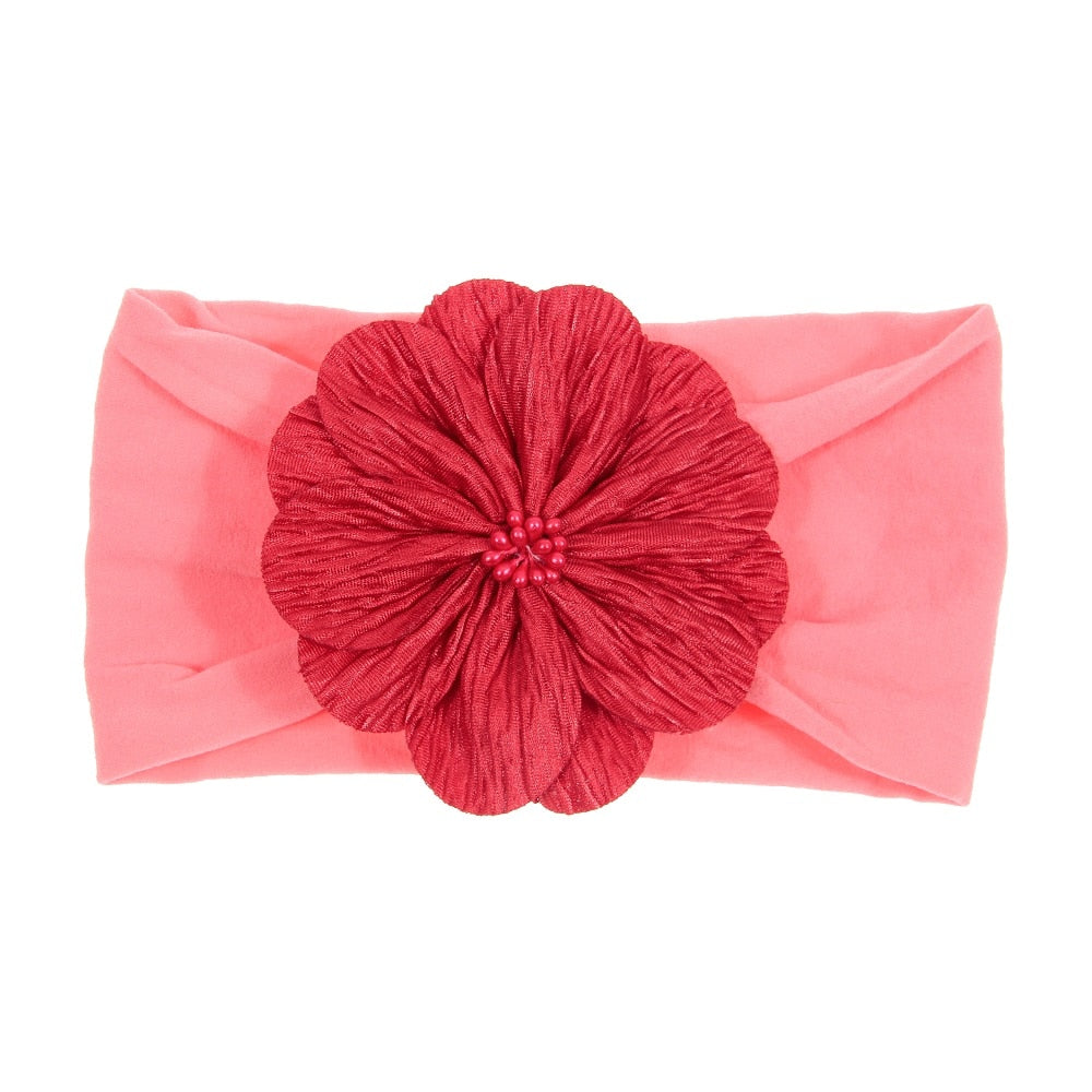 Nishine Soft Stretch Satin Rose Flower Baby Headband Newborn Knot Wide Nylon Headwraps Turban Girls Headwear Kids Photo Props