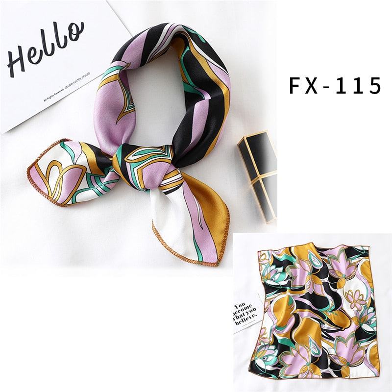 2022 Square Silk Scarf Women Fashion Print Small Neck Scarfs Office Lady Hair Band Foulard Hand Kerchief Female Bandana Shawl