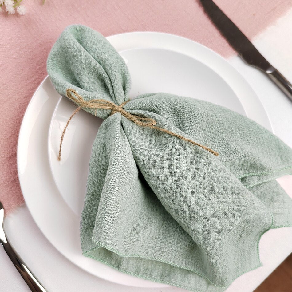 10PCS Sage Green Gauze Crepe Cloth Napkins Pack Pure Cotton Fabric 40x40cm Wedding Decor Everyday Use Dinner Tea Towel