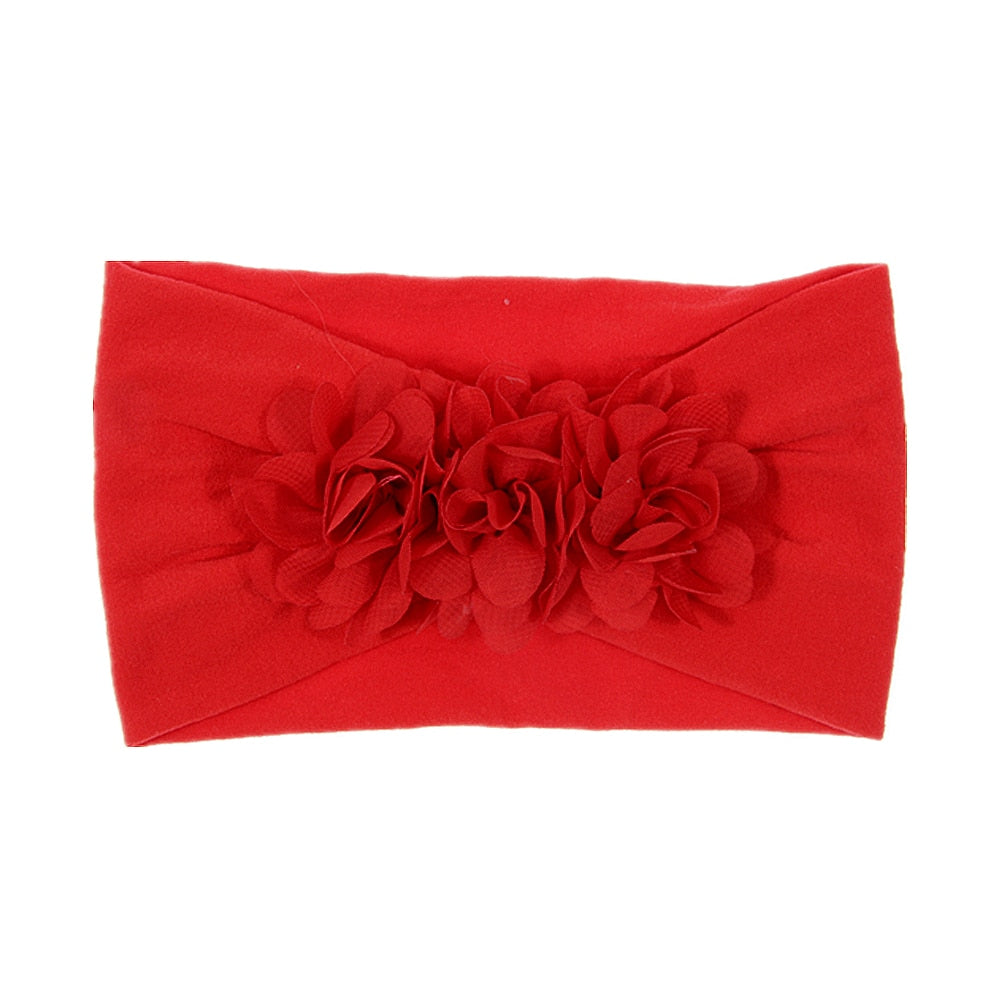 Nishine Soft Stretch Satin Rose Flower Baby Headband Newborn Knot Wide Nylon Headwraps Turban Girls Headwear Kids Photo Props