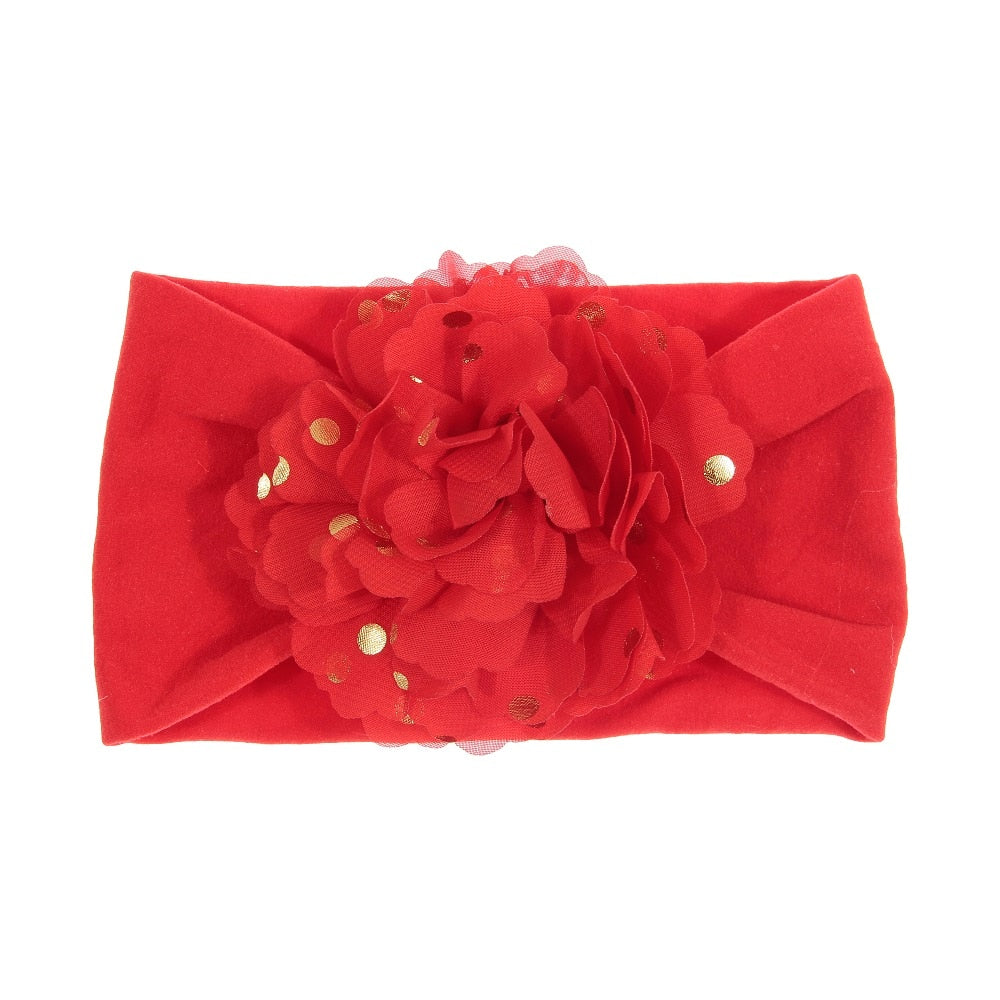 Nishine Soft Stretch Satin Rose Flower Baby Headband Newborn Knot Wide Nylon Headwraps Turban Girls Headwear Kids Photo Props
