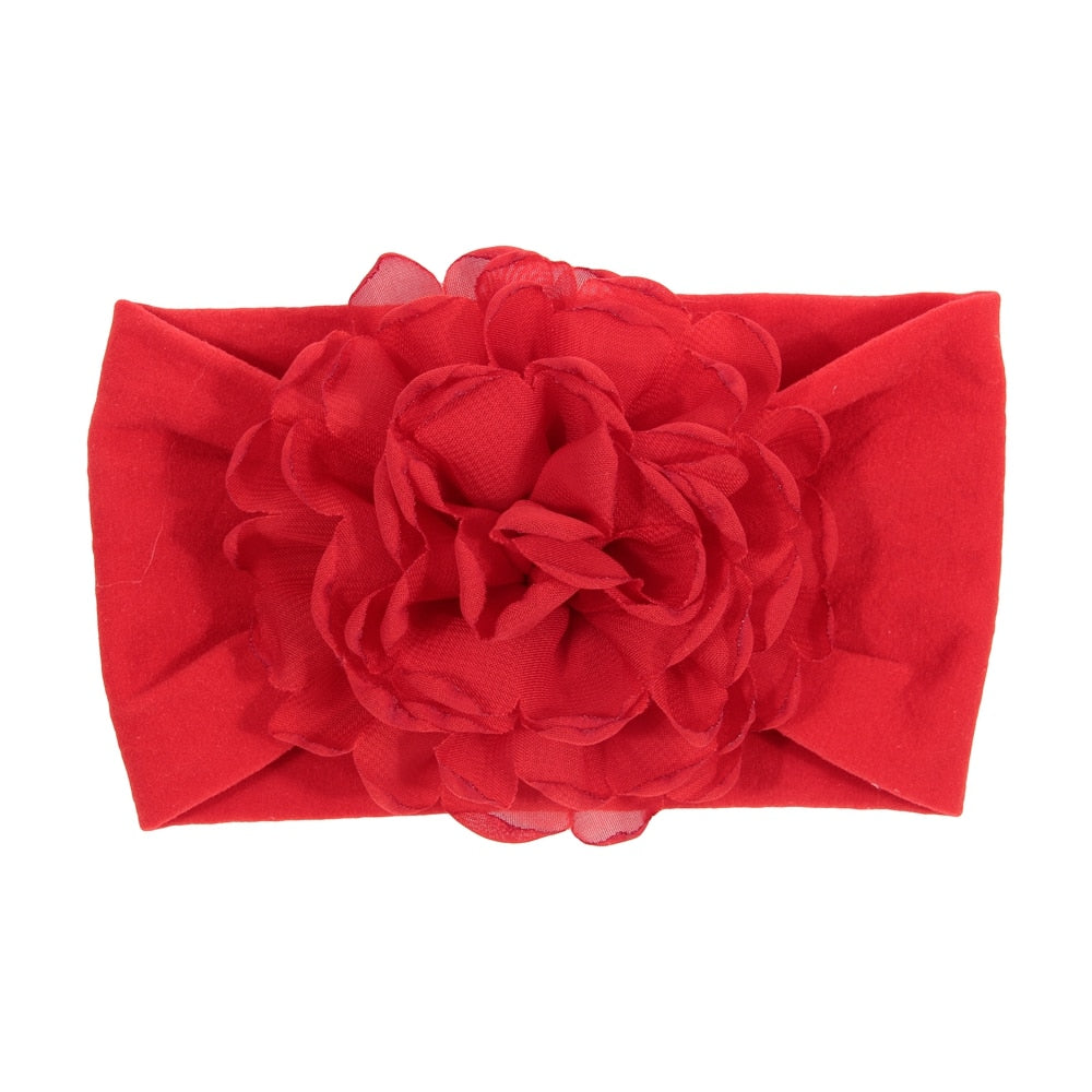 Nishine Soft Stretch Satin Rose Flower Baby Headband Newborn Knot Wide Nylon Headwraps Turban Girls Headwear Kids Photo Props
