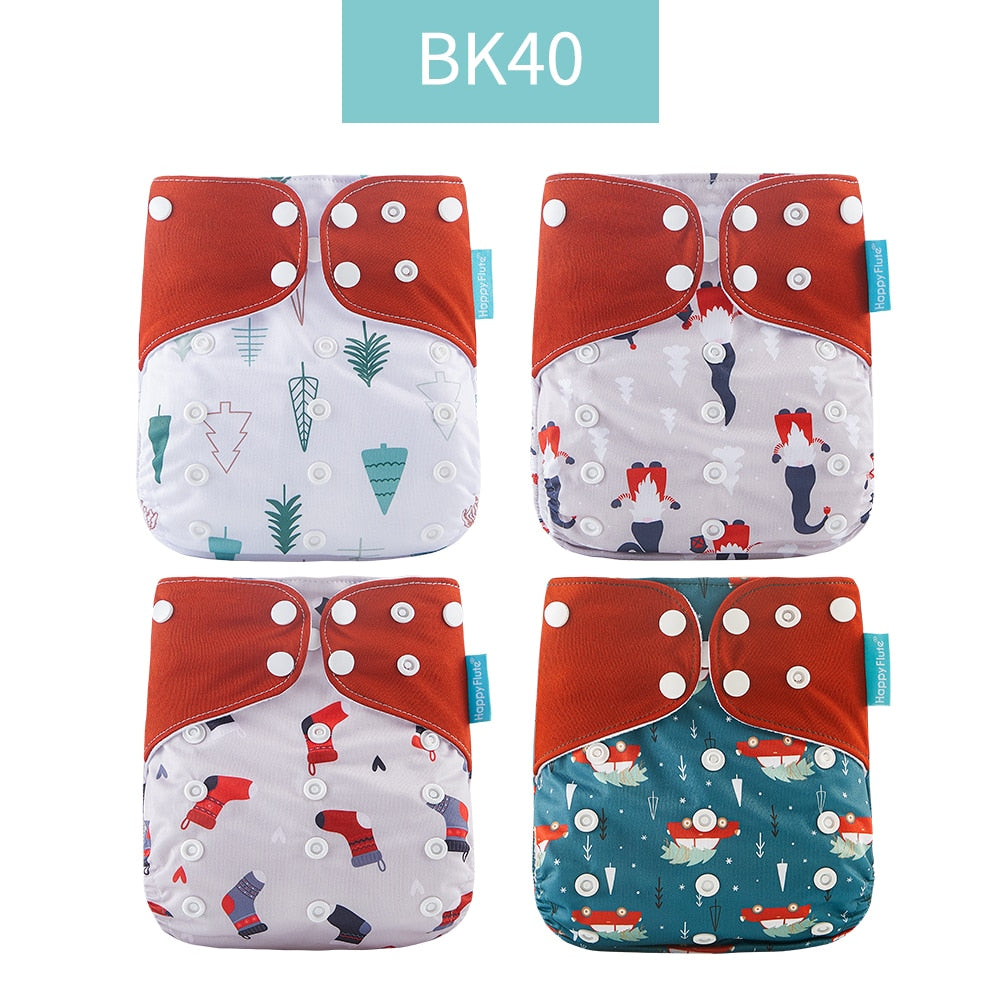 Happyflute 2023 4pcs/set Washable Eco-friendly Baby Cloth Diaper Ecological Adjustable Nappy Reusable Diaper Fit 0-2year 3-15kg