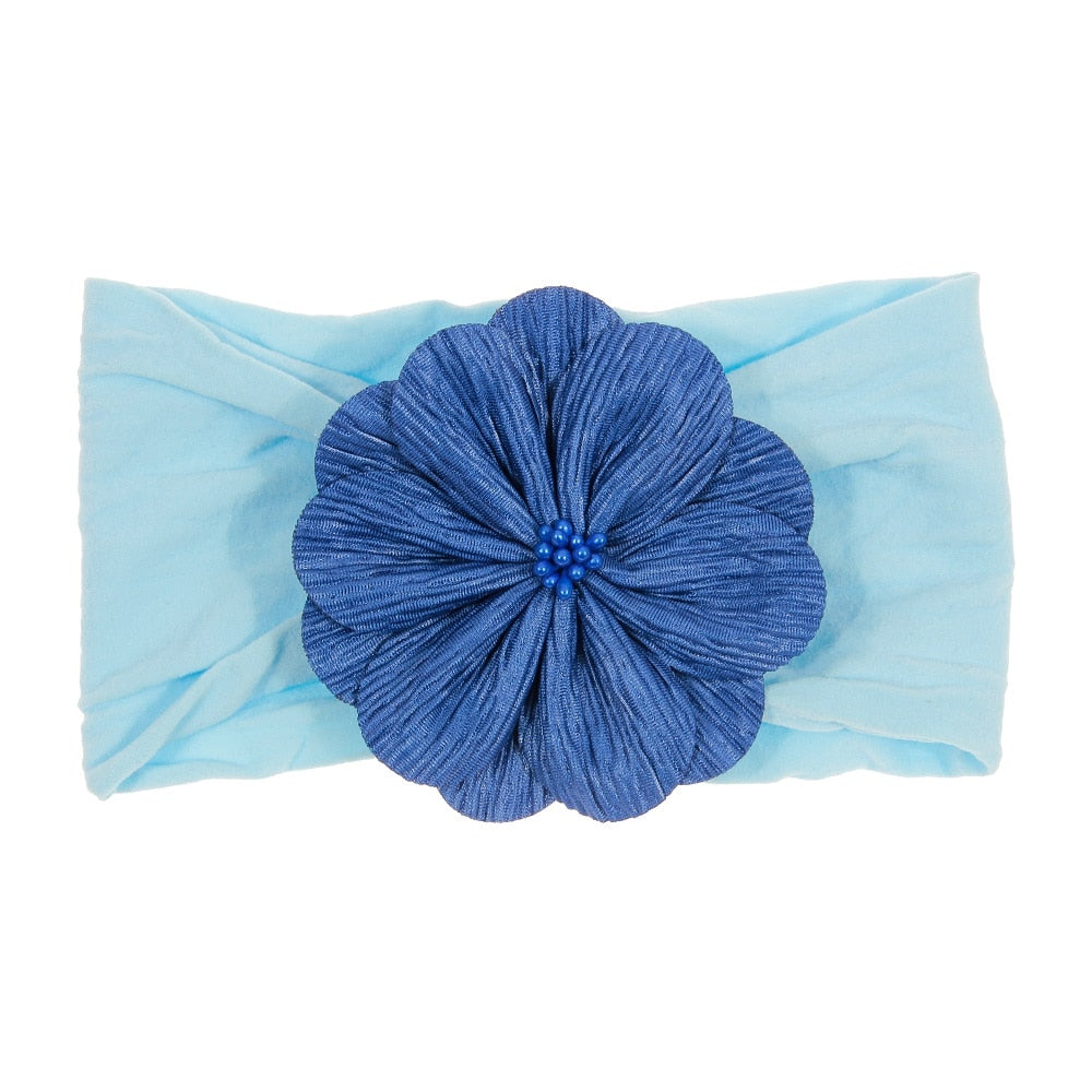 Nishine Soft Stretch Satin Rose Flower Baby Headband Newborn Knot Wide Nylon Headwraps Turban Girls Headwear Kids Photo Props