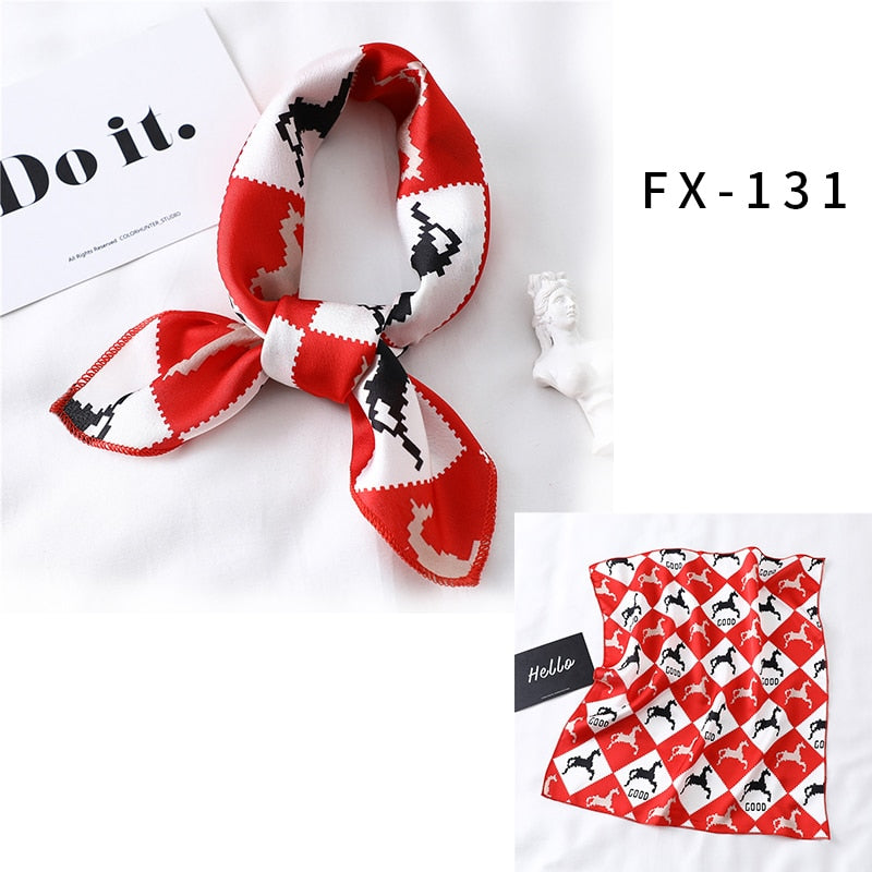 2022 Square Silk Scarf Women Fashion Print Small Neck Scarfs Office Lady Hair Band Foulard Hand Kerchief Female Bandana Shawl