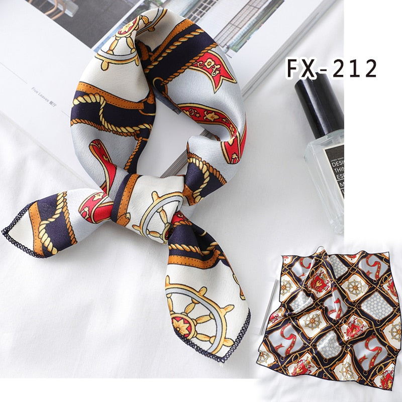 2022 Square Silk Scarf Women Fashion Print Small Neck Scarfs Office Lady Hair Band Foulard Hand Kerchief Female Bandana Shawl