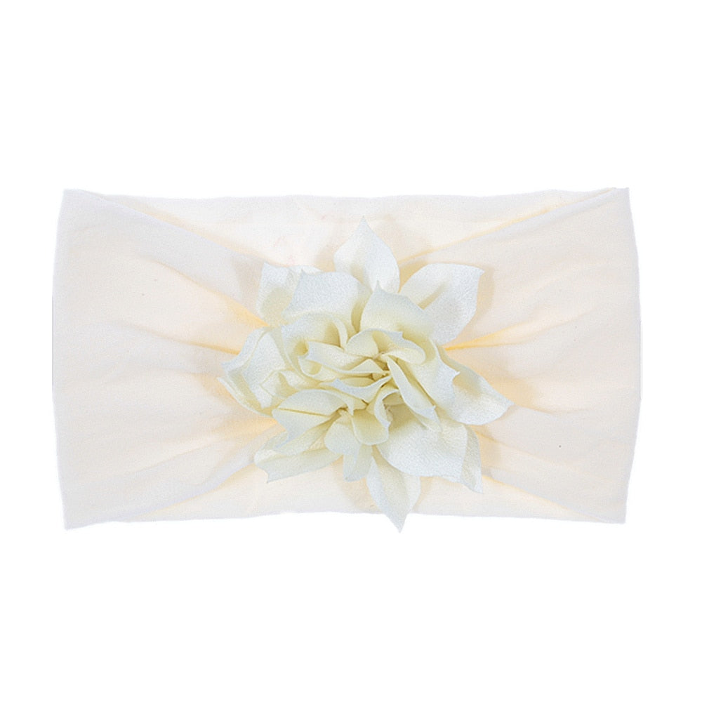 Nishine Soft Stretch Satin Rose Flower Baby Headband Newborn Knot Wide Nylon Headwraps Turban Girls Headwear Kids Photo Props