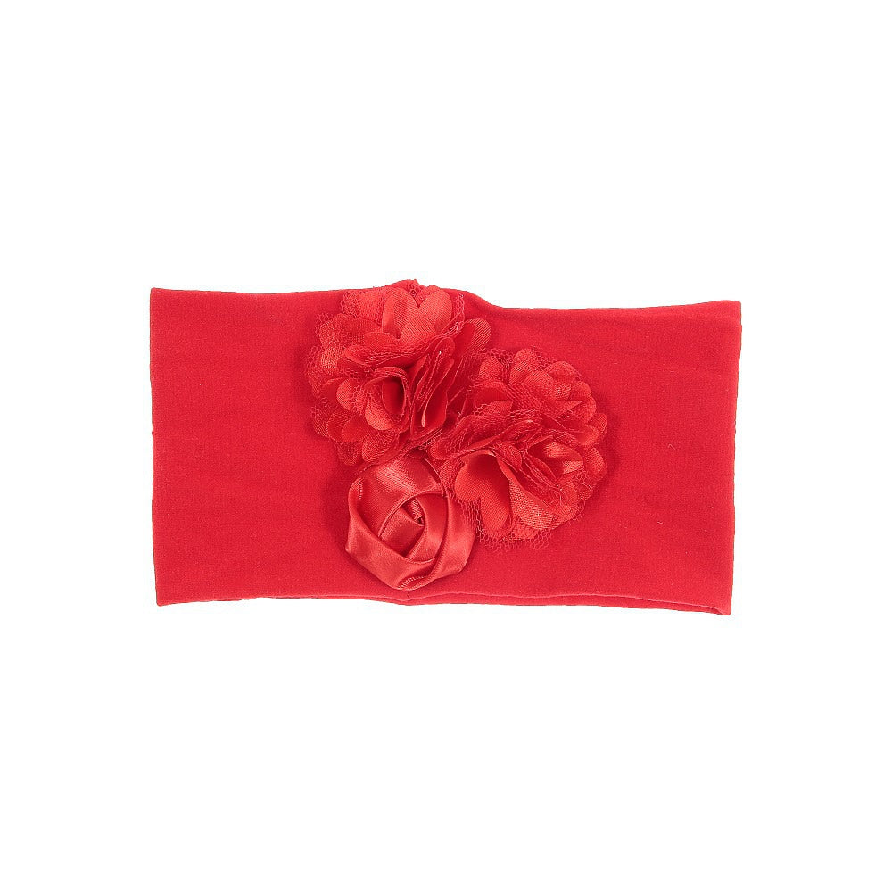 Nishine Soft Stretch Satin Rose Flower Baby Headband Newborn Knot Wide Nylon Headwraps Turban Girls Headwear Kids Photo Props