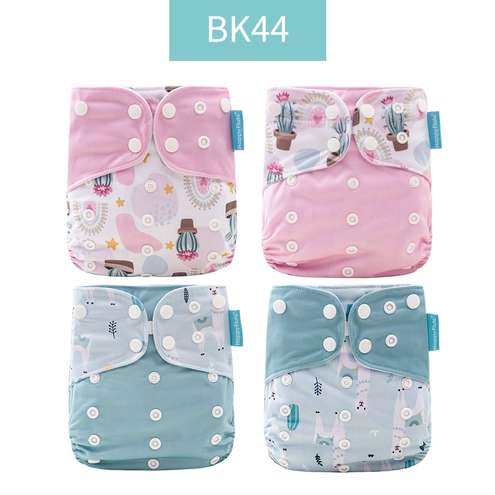 Happyflute 2023 4pcs/set Washable Eco-friendly Baby Cloth Diaper Ecological Adjustable Nappy Reusable Diaper Fit 0-2year 3-15kg