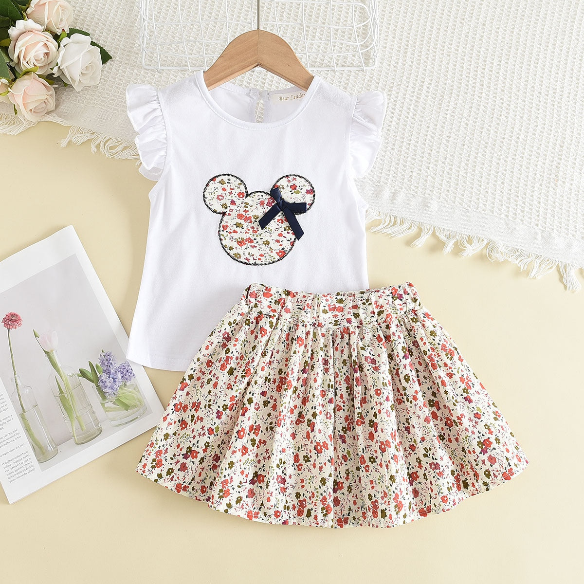 Bear Leader Girls Clothing Sets New Summer Sleeveless T-shirt+Print Bow Skirt 2Pcs for Kids Clothing Sets Baby Clothes Outfits