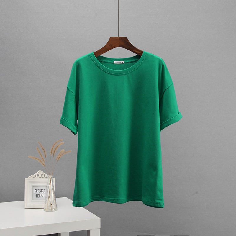Hirsionsan Summer Cotton Sets Women Casual Two Pieces Short Sleeve T Shirts and High Waist Short Pants Solid Outfits Tracksuit