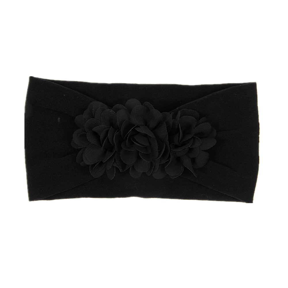 Nishine Soft Stretch Satin Rose Flower Baby Headband Newborn Knot Wide Nylon Headwraps Turban Girls Headwear Kids Photo Props