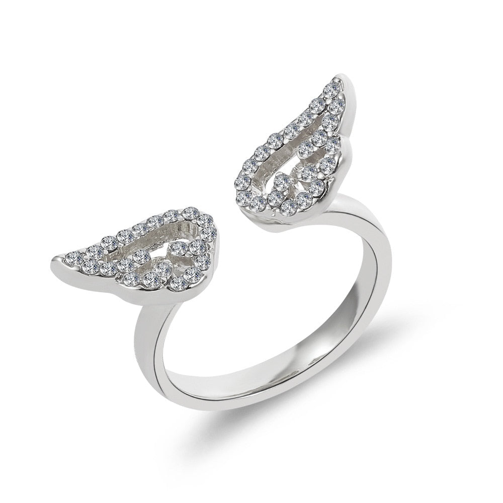Romantic Angel and Demon Wings Couple Rings For Women Goth Fashion Moonstone Adjustable Opening Finger Men&#39;s Ring Party Jewelry