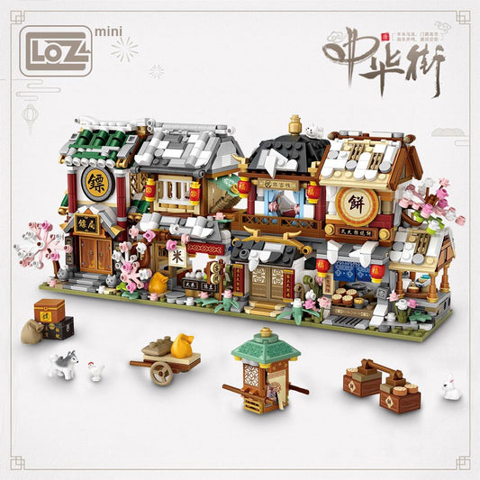 LOZ Mini Block Winter China Street Season 3 Mipu Inn Escort Shaobing Shop Chinese ancient style small particle building blocks