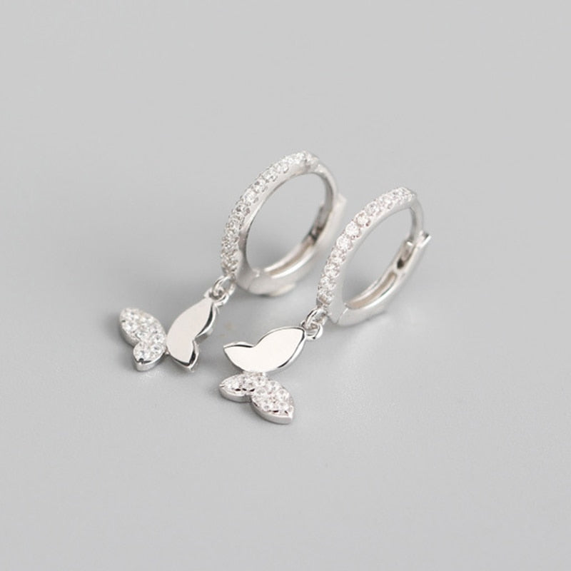925 Sterling Silver Ear Needle Butterfly Hoop Earrings Colorful Crystal Animal Pendant Earrings for Women Party Fashion Jewelry