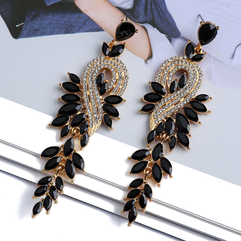 Design Dangle Earrings For Women Girl Luxury Elegant Metal Hollow Chain Leaves Crystal Brincos Pendant Jewelry Ear Accessories