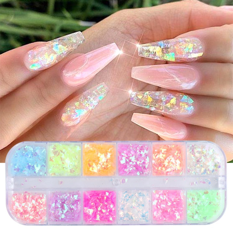 Iridescent Mixed Hexagon Nail Glitter Sequins Holo Flakes Nail Art Powder Gel Polish Paillette Manicure Accessories LADJ01-12-2