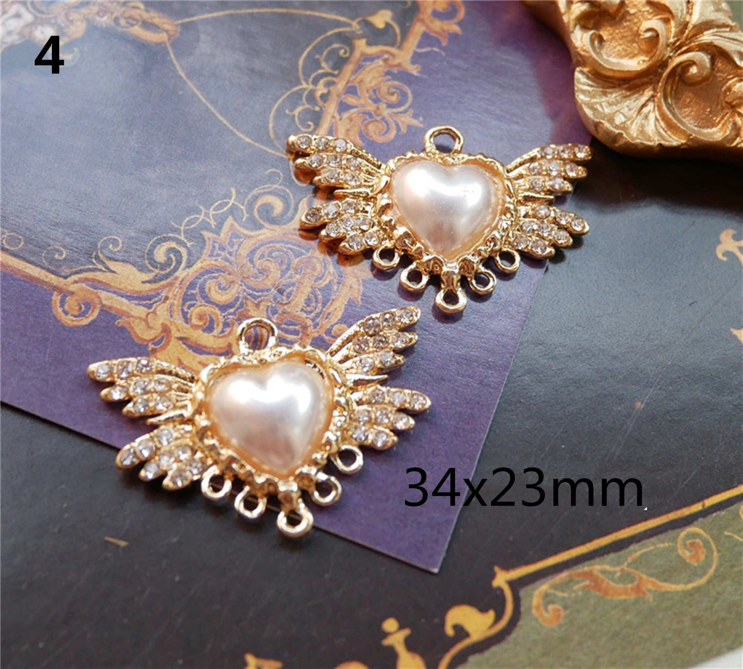 5pcs/lot diamond-studded pearl love alloy pendant earrings ear hooks earrings necklace DIY jewelry accessories