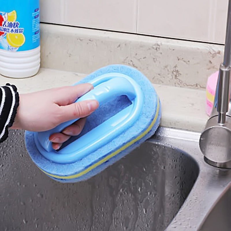 Kitchen Sponge Cleaning Bathroom Toilet Glass Wall Cleaning Bath Brush Handle Sponge Bath BottomBathtub Ceramic Cleaning Tools