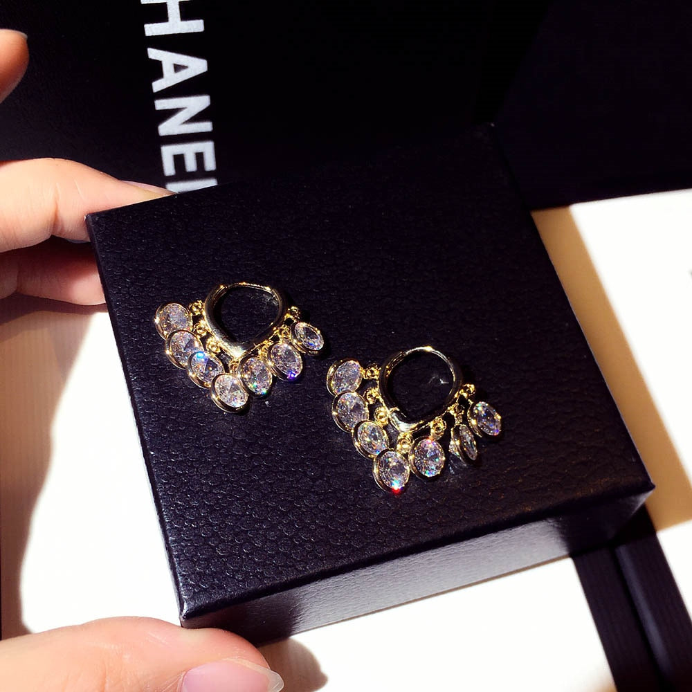 Shine Tassels Top Quality Zircon Earring Super Charm Rhinestone Temperament Fashion Engagement Ear Stud for Lady Wedding Pendant