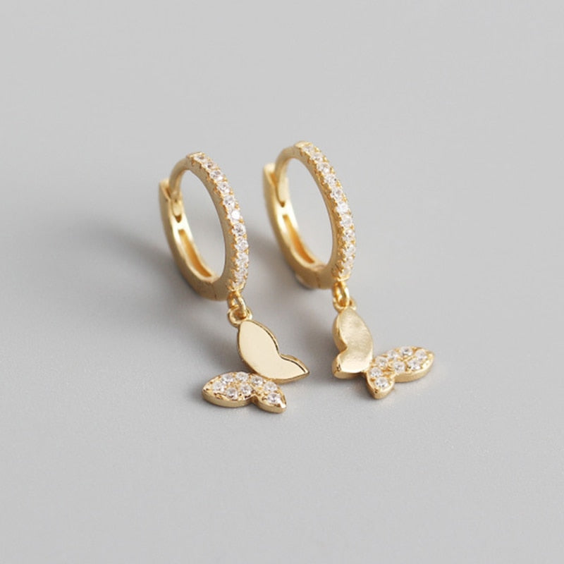 925 Sterling Silver Ear Needle Butterfly Hoop Earrings Colorful Crystal Animal Pendant Earrings for Women Party Fashion Jewelry