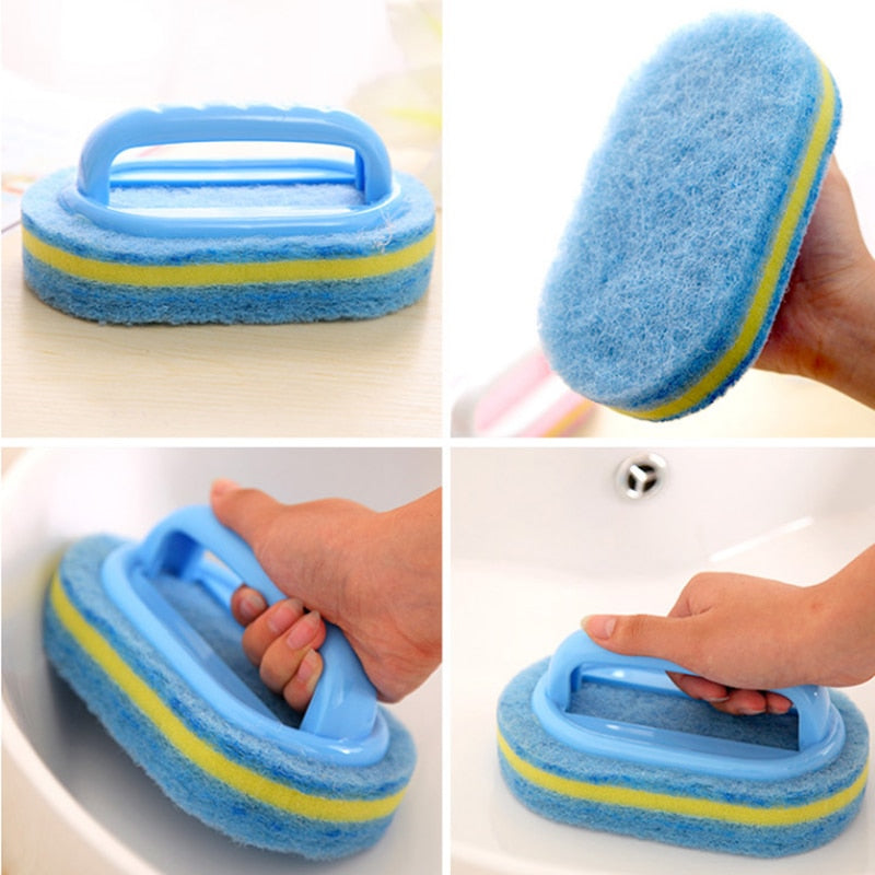 Kitchen Sponge Cleaning Bathroom Toilet Glass Wall Cleaning Bath Brush Handle Sponge Bath BottomBathtub Ceramic Cleaning Tools