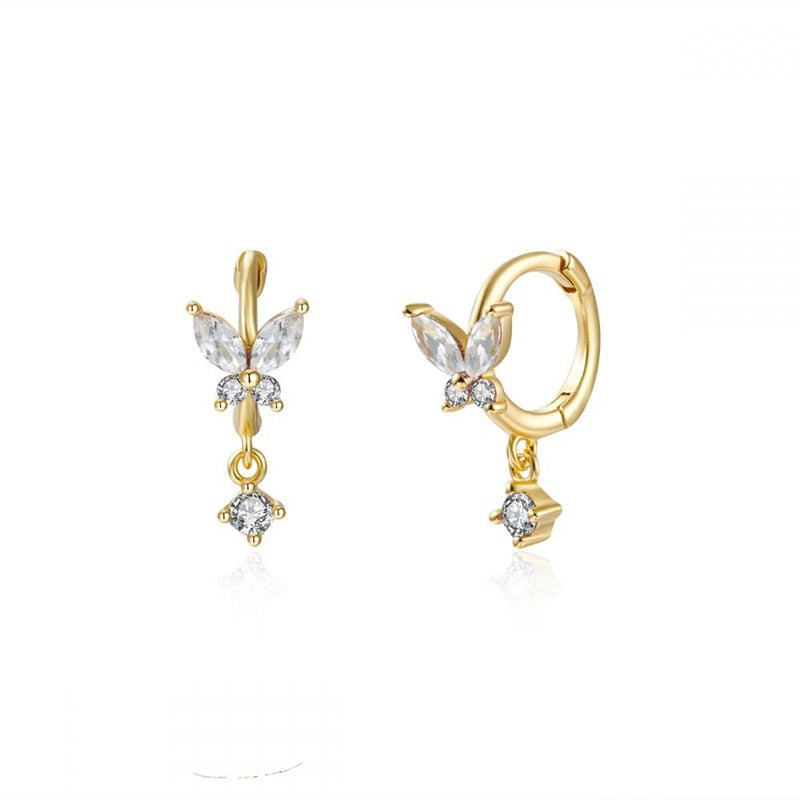 925 Sterling Silver Ear Needle Butterfly Hoop Earrings Colorful Crystal Animal Pendant Earrings for Women Party Fashion Jewelry